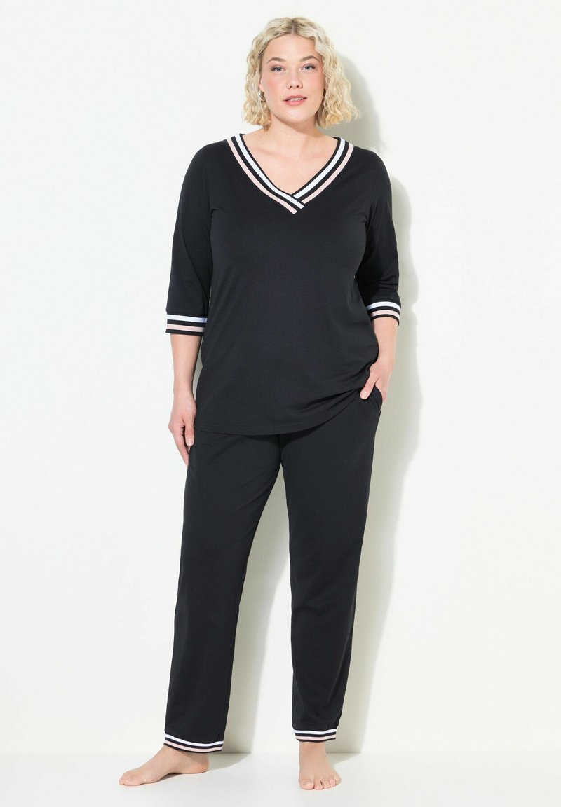 Ulla Popken STREIFENDETAILS V-AUSSCHNITT 3/4-ARM SET - Pigiama - black