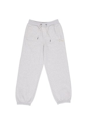 Hellgraue Jogginghose mit elastischem Bund, Kordelzug, Seitentaschen und elastischen Bündchen an den Knöcheln.