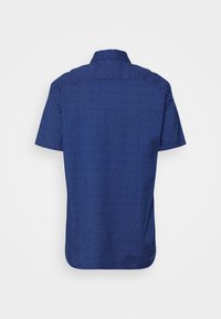 Kurzärmeliges Hemd in Dunkelblau mit strukturierter geometrischer Musterung, ausgestattet mit einem klassischen Kragen und geradem Schnitt.