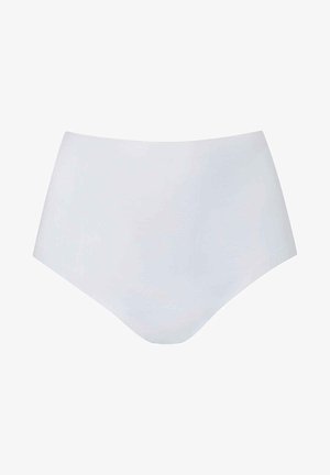 White high-waist underwear with a smooth texture, seamless design, and full coverage. Made from soft, stretchable fabric.