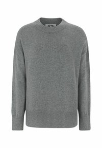 Helles graues Sweatshirt aus weichem Strickstoff mit Rundhalsausschnitt sowie gerippten Bündchen und Saum, das einen entspannten, kastigen Schnitt hat.