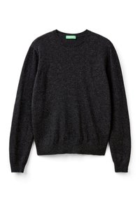 Ciemnoszara bawełniana bluza z okrągłym dekoltem, wykonana z miękkiego materiału. Posiada długie rękawy, ściągacze oraz gładki design bez widocznych wzorów.