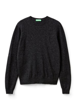 Dunkelgrauer Rundhals-Pullover aus weichem Material. Mit langen Ärmeln, gerippten Bündchen und einem schlichten Design ohne sichtbare Muster.