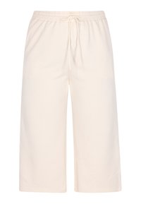 Helle beige Culottes aus weichem Stoff, mit einem geometrischen Muster, einem elastischen Bund und einem Kordelzug zur individuellen Anpassung.