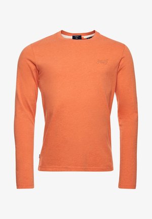 T-shirt homme à manches longues avec col rond, couleur orange uni, petit logo ton sur ton brodé sur la poitrine.