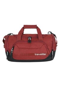 Borsa a tracolla rossa e nera in tessuto testurizzato, con manici doppi, una tracolla staccabile e zip per una chiusura sicura.