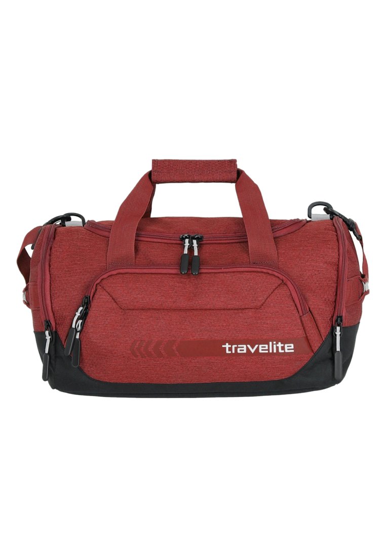 Borsa a tracolla rossa e nera in tessuto testurizzato, con manici doppi, una tracolla staccabile e zip per una chiusura sicura.