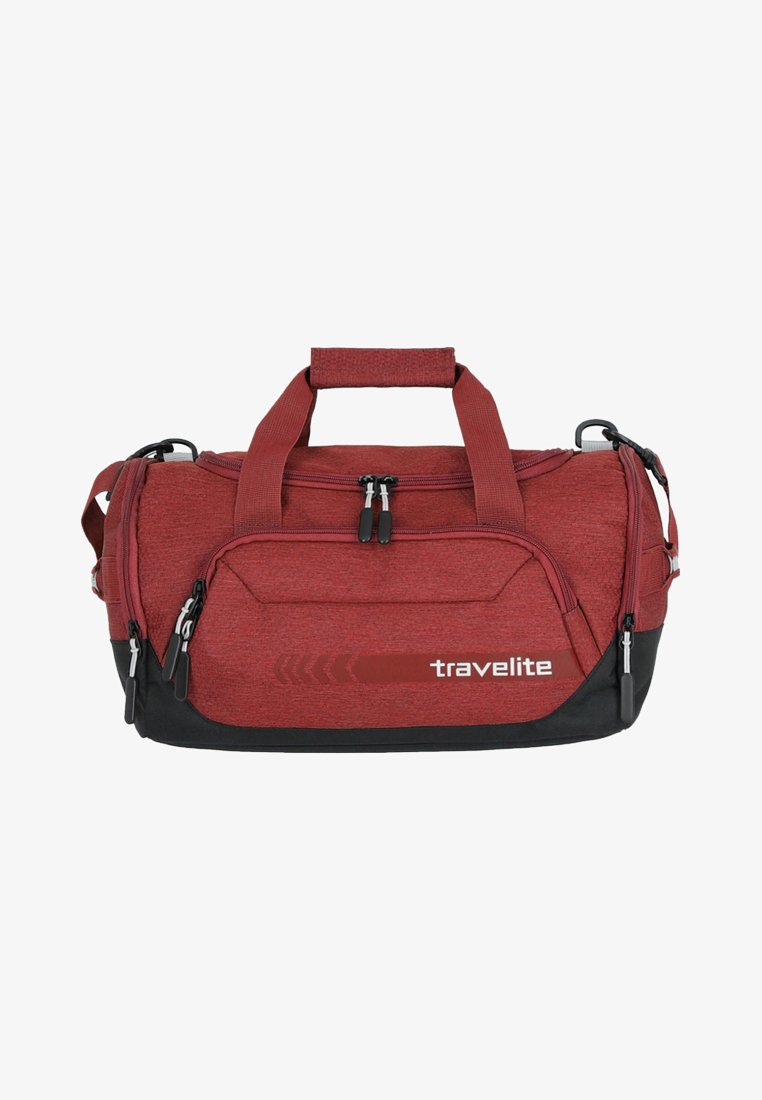Borsa a tracolla rossa e nera in tessuto testurizzato, con manici doppi, una tracolla staccabile e zip per una chiusura sicura.