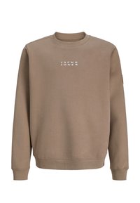 Felpa marrone realizzata in tessuto morbido, con scollo rotondo, polsini a costine e logo bianco al centro del petto.