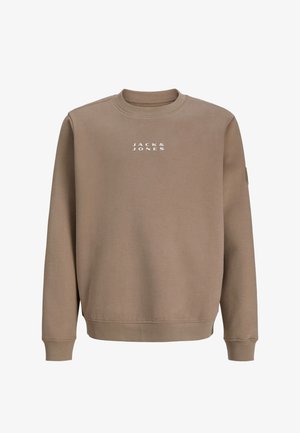 Felpa marrone realizzata in tessuto morbido, con scollo rotondo, polsini a costine e logo bianco al centro del petto.