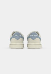 Par bež i plavih Reebok tenisica prikazanih sa stražnje strane na jednostavnoj bijeloj pozadini.