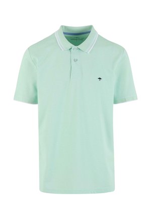 Polo triko v mátově zelené barvě vyrobené z udržitelné bavlny, s tříknoflíkovou légu a malým černým emblémem na levé části hrudi, s kontrastním límečkem.