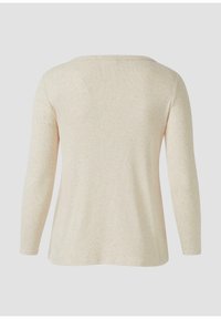 Beige langslievend shirt met een ronde hals; zachte, gestructureerde stof; relaxte pasvorm; heeft een naadloos ontwerp aan de achterkant.