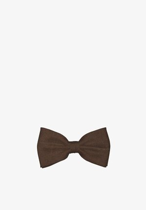 Dunkelbraune strukturierte Stofffliege mit klassischer symmetrischer Form und sauber gefaltetem Knoten in der Mitte.
