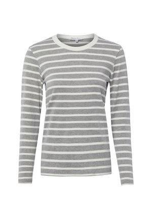 Grijs-wit horizontaal gestreept shirt met lange mouwen, ronde hals en een slanke pasvorm.