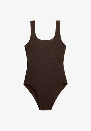 OYSHO, CRINKLE ROUND NECK SWIMSUIT - Costume da bagno - mottled light brown