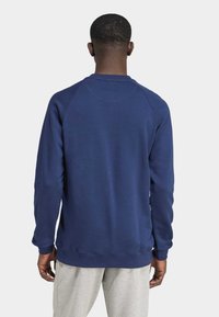 Sudadera azul marino con cuello redondo y mangas raglán, fabricada en tejido suave. Presenta puños de canalé y dobladillo recto.
