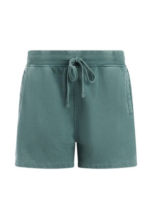 Groene katoenen korte broek met een tailleband met trekkoord, zijzakken en een zachte textuur. Heeft een eenvoudig, recht gesneden ontwerp.