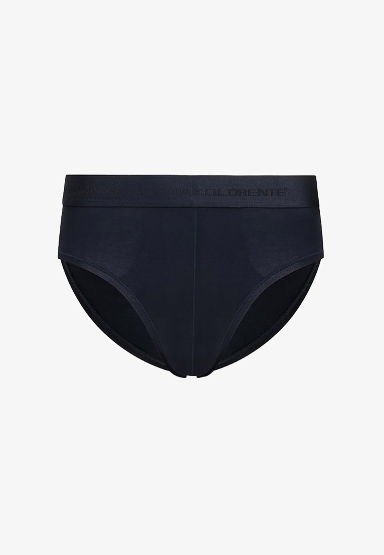 Granatowe męskie slipy o gładkiej teksturze, elastyczny pas z logo marki oraz klasyczny krój slipów.