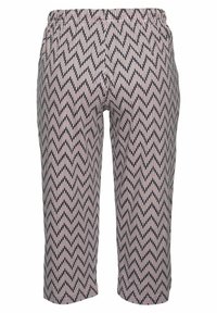 Ge cropte broek met een zigzagpatroon in donkerblauw en lichtroze. Gemaakt van zachte stof, met een elastische tailleband voor comfort.