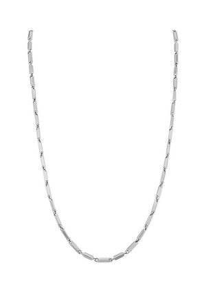 Silberne Halskette mit länglichen, rechteckigen Gliedern und polierter Oberfläche, die ein elegantes und einheitliches Erscheinungsbild erzeugen.