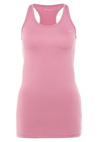 Top a canottiera slim-fit senza maniche di un tenue rosa. Realizzato in tessuto leggero con una texture morbida. Presenta un design racerback e una marcatura minima.