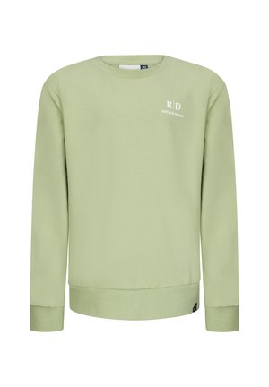 Felpa verde chiaro realizzata in materiale morbido. Presenta maniche lunghe, collo rotondo, polsini a coste e un piccolo logo bianco sul petto sinistro.