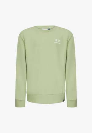 Felpa verde chiaro realizzata in materiale morbido. Presenta maniche lunghe, collo rotondo, polsini a coste e un piccolo logo bianco sul petto sinistro.