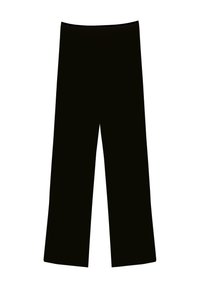 Czarne spodnie szerokie o gładkiej fakturze, z wysokim stanem i bez widocznych wzorów czy elementów metalowych.