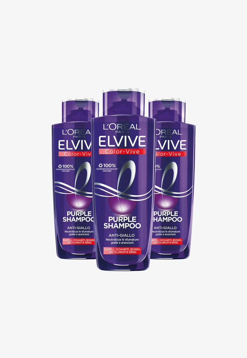 L'Oréal Paris - SHAMPOO ANTIGIALLO COLOR VIVE PURPLE, SHAMPOO ANTIGIALLO PER CAPELLI SCHIARITI, BIONDI, DECOLORATI E GRIGI, 200 ML - 3 PACK - Shampoo - trasparente, Ingrandire