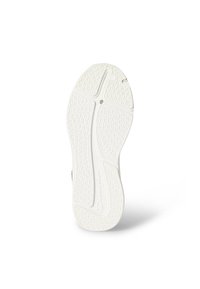 Suela de zapatilla blanca con un patrón de agarre texturizado y el logo de Champion cerca del talón, mostrada desde abajo contra un fondo blanco.