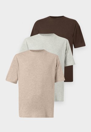 UNISEX 3 PACK - Camiseta básica - motteld beige/mottled dark brown/mottled light grey