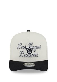 Las Vegas Raiders cap in grey and black, featuring embroidered text and logo. Structured design with a flat brim and snapback closure.