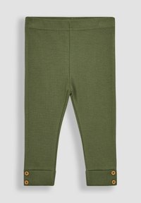 Grüne gerippte Leggings mit einem dehnbaren Bund und geknöpften Säumen. Weicher Stoff mit strukturiertem Finish, konzipiert für Komfort.