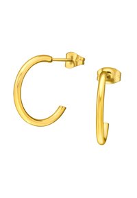 Goudkleurige metalen ringoorbellen met een glad, rond ontwerp en minimalistische stijl. Voorzien van een veilige post-back sluiting.