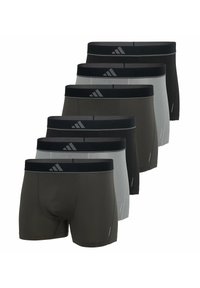 Pack de sept boxers pour hommes en noir, gris et vert foncé. Comprend une taille élastique avec logo de marque et une texture de tissu lisse.