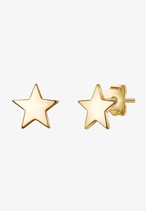Pendientes de aro en forma de estrella dorada con un acabado suave y superficie pulida. Incluyen un pasador de metal y respaldo de mariposa.