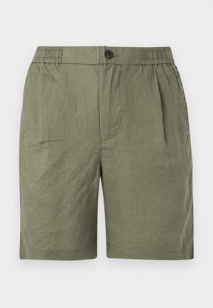 Olívazöld színű, hétköznapi rövidnadrág gombos záródással, rugalmas derékpánttal, oldalzsebekkel és meleg időre alkalmas könnyű anyagból.