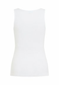 Witte mouwloze top van een gemêleerd mesh stof met een ronde halslijn, ontworpen voor een nauwsluitende pasvorm zonder extra details of accenten.