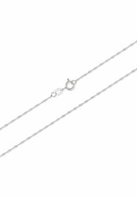 Silberne, gedrehte Kettenhalskette mit einem Karabinerverschluss, die zarte Glieder besitzt, die eine strukturierte Optik erzeugen. Länge und Dicke variieren.