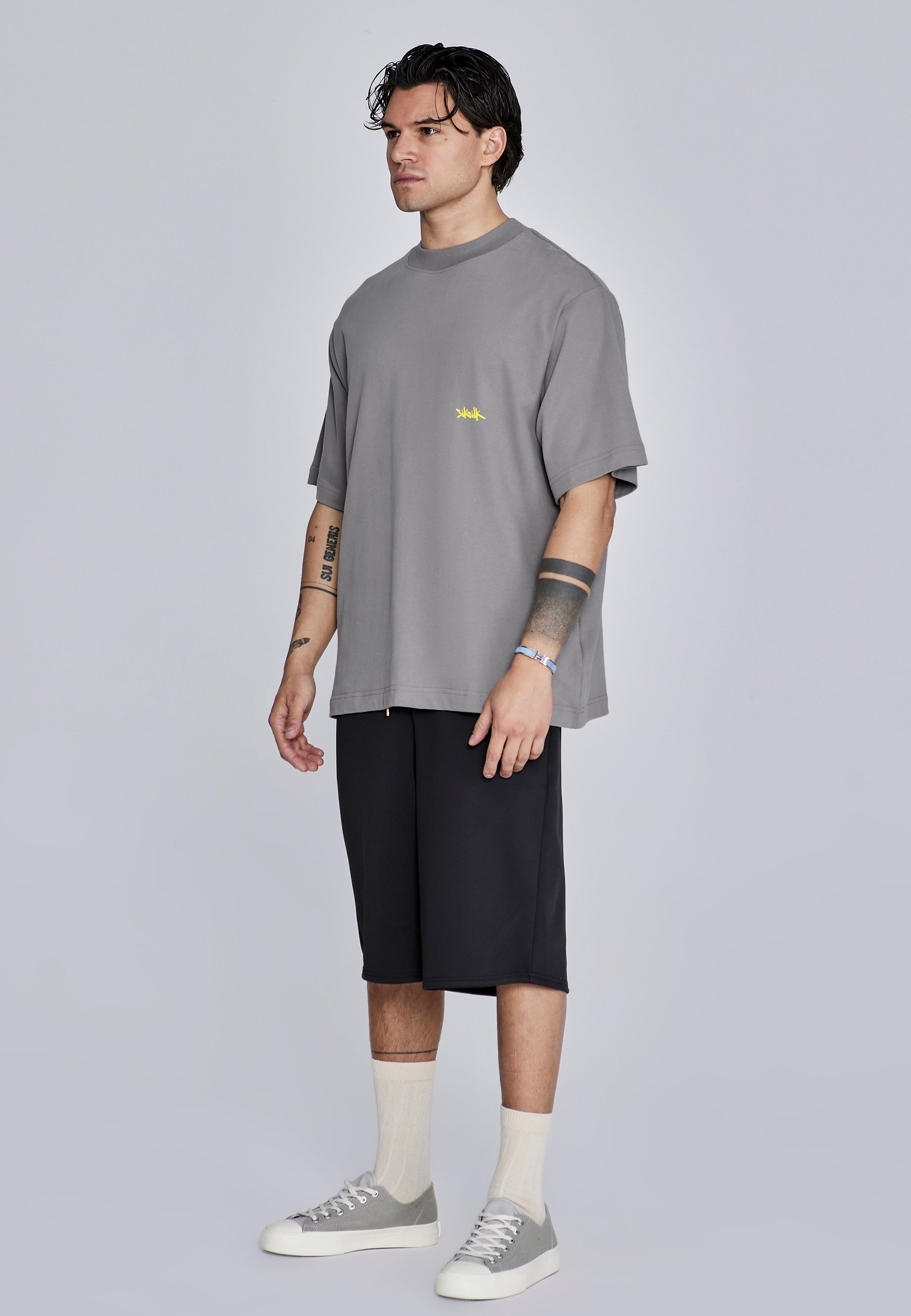 SIKSILK Print T-shirt - grey neon yellow/grey - Zalando.ie