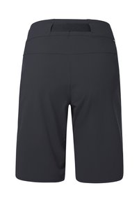 Shorts noirs arrivant aux genoux avec une large ceinture et une sangle Velcro ajustable à l'arrière, conçus pour le confort et l'ajustement.
