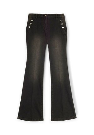 Zwarte flared jeans van denim, met een buttoned pocket detail aan de voorkant, een gladde textuur en een aangesloten taille.
