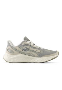 Gray mesh athletic shoe with white laces, textured midsole, and subtle patterned accents on the upper, featuring a logo on the side.