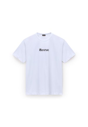 White cotton t-shirt with short sleeves, round neck, featuring black stylized text "Wonderful" on the front. Smooth texture, standard fit.