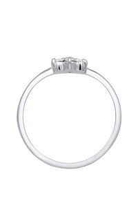 Silberring mit zwei kleinen, vertikalen Edelsteinen auf einem dünnen Band. Das Band ist glatt und poliert mit einem minimalistischen Design.