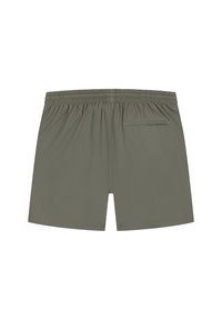 Heren zwemshorts in olijfgroen, met een elastische tailleband en een discreet achterzakje. Gemaakt van een gladde, lichtgewicht stof.