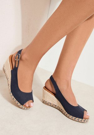 Friends Like These REGULAR FIT - SLINGBACK PEEP TOE ESPADRILLE WEDGE SANDALS FIT . - Peeptoes - navy blue canvas