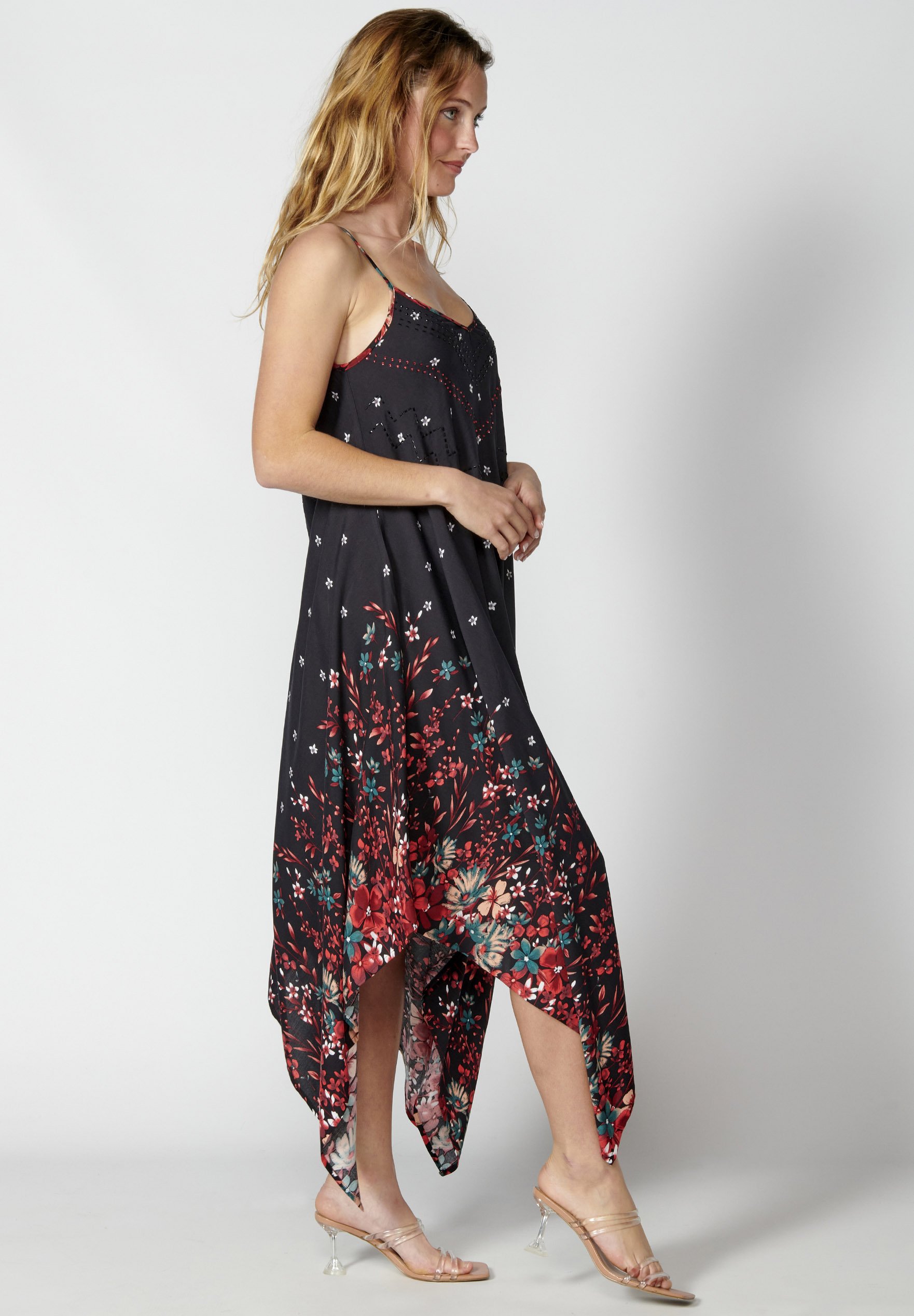 Abito Lungo Fluido Koroshi Donna In Viscosa Rosso: Elegante, Comodo E Con Stampa Floreale