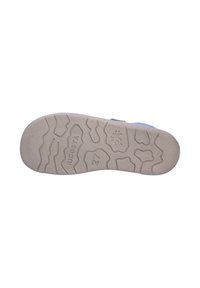 Suola di scarpa blu chiaro con motivo testurizzato, nome del marchio "Ricosta" e taglia "27" impressi. Materiale in gomma flessibile, progettato per la presa.